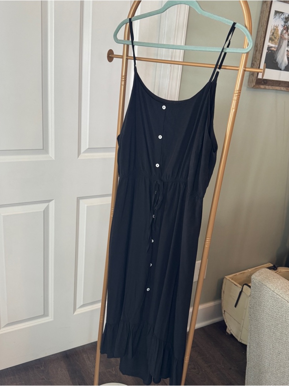 Black Spaghetti-Strap Button-Front Maxi Dress